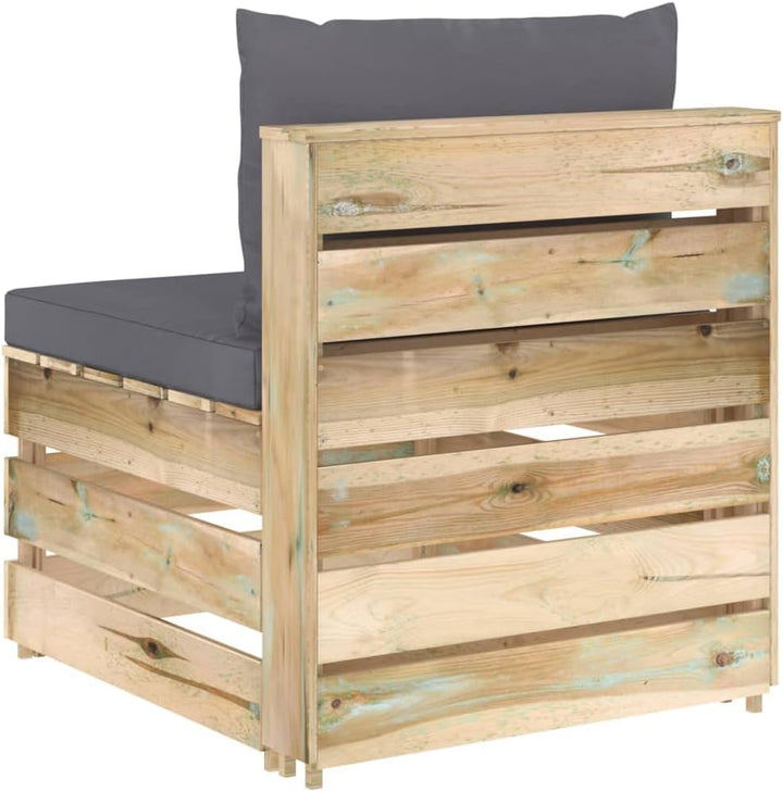 vidaXL Holz Grün Imprägniert Modulares Mittelsofa mit Kissen Palettendesign Sofa Lounge Gartensofa G