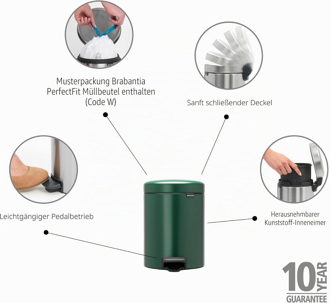 Brabantia Badezimmereimer, Pine Green, 5L 5 Liter Pine Green, 5 Liter Pine Green