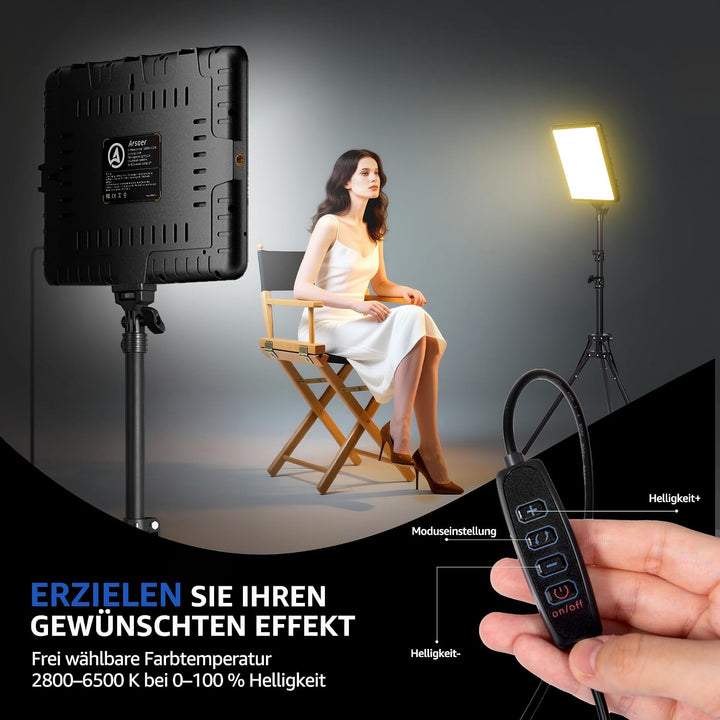 Video Licht Set, 2-Pack 25x20 cm 15 W LED Studio Fotolicht, Dimmbares 2800–6500K Kamera Licht für Vi