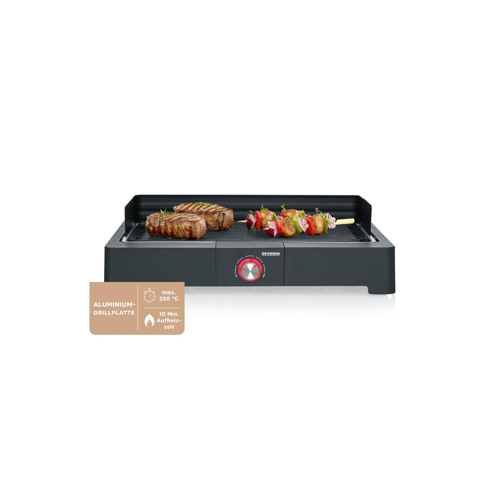 SEVERIN Tischgrill mit Aluminium-Grillplatte für drinnen und draussen, Elektrogrill mit schnellem Gr
