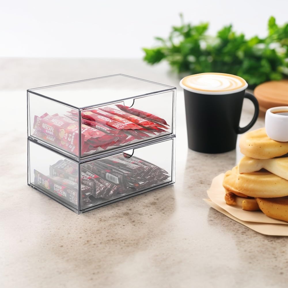2 Stück Stapelbarer Kosmetik Organizer, TIE-DailyNec Transparenter Acryl Make Up Organizer, Schreibt