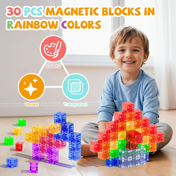 Magnetische Bausteine, Magnetische Bauwürfel für Kleinkinder von 1 bis 3 Jahren, Jungen und Mädchen,