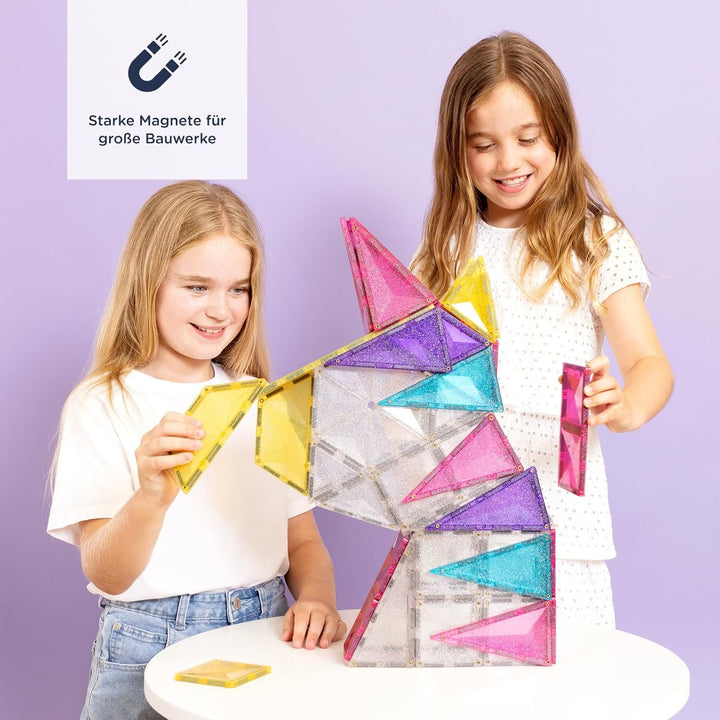 CONNETIX Magnetische Fliesen Glitzer-Einhorn-Set, 56 Stück