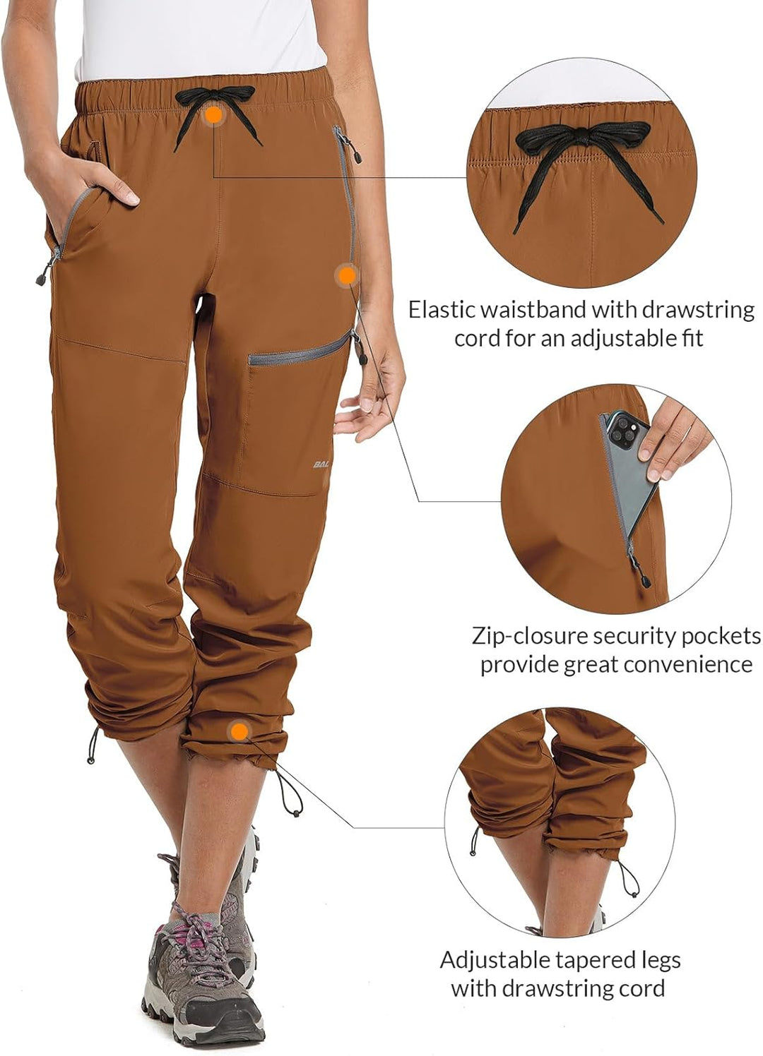BALEAF Damen Outdoorhose Wanderhose Wasserdicht Schnelltrocknend Leicht Trekkinghose Capris UV Schut