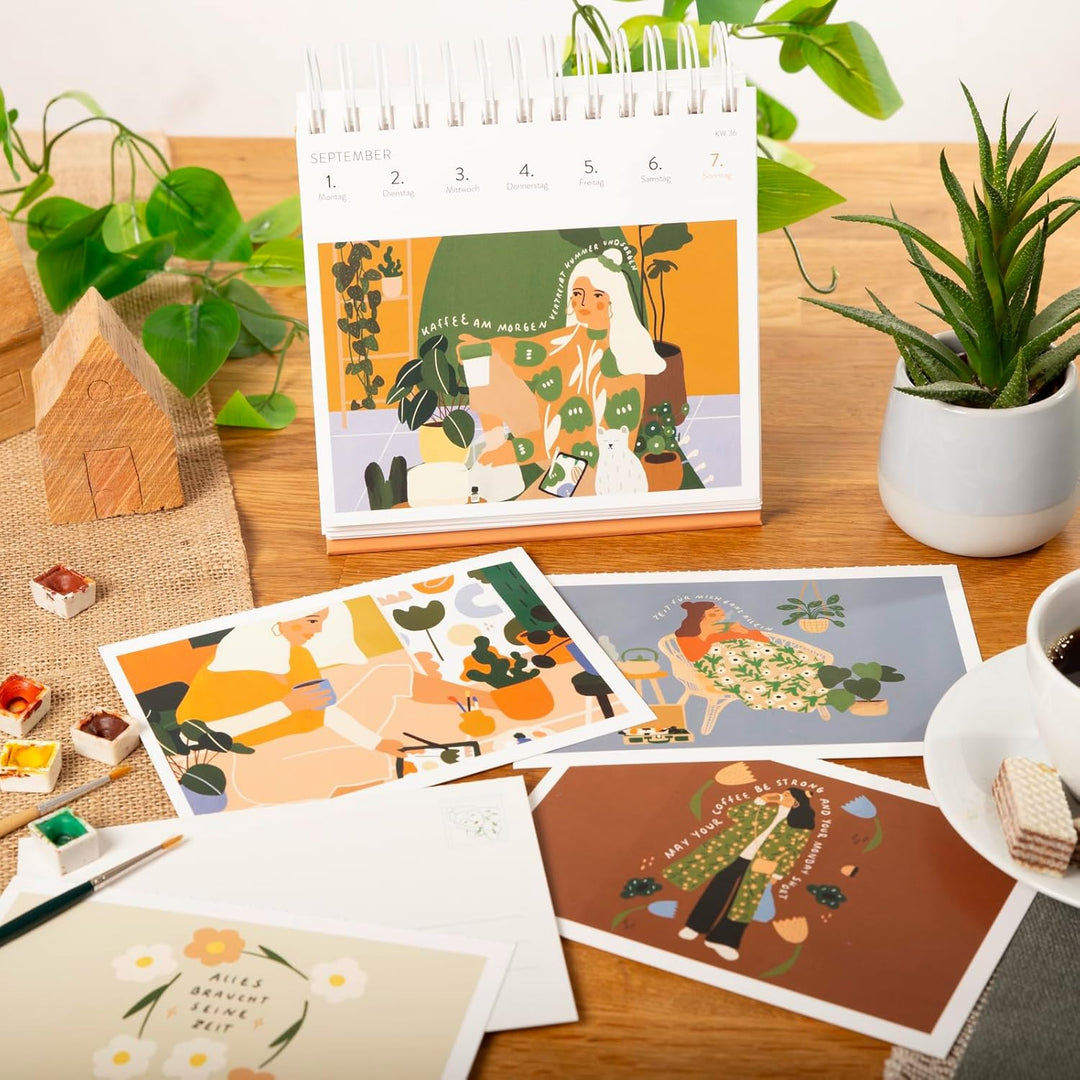 Postkartenkalender 2025: Jeden Tag ein kleines Glück: Wochenkalender zum Aufstellen, Tischkalender m