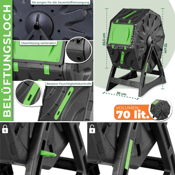 STREND PRO Mini-Balkomposter 70 l – Tumbling-Komposter für schnellen und hochwertigen Kompost