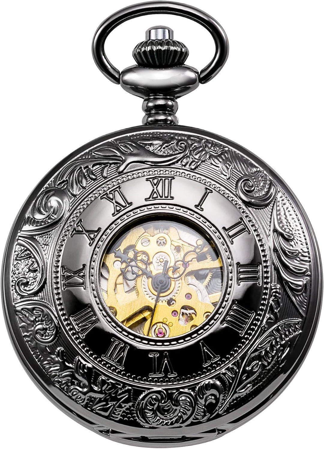 TREEWETO Unisex Taschenuhr mit Kette Analog Handaufzug Doppelscharnier Römische Ziffern Gold/Silber