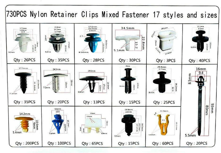 Riloer New 730Pcs Kunststoff Auto Clips Befestigungselemente Stossstange Niethalter Niet Kit