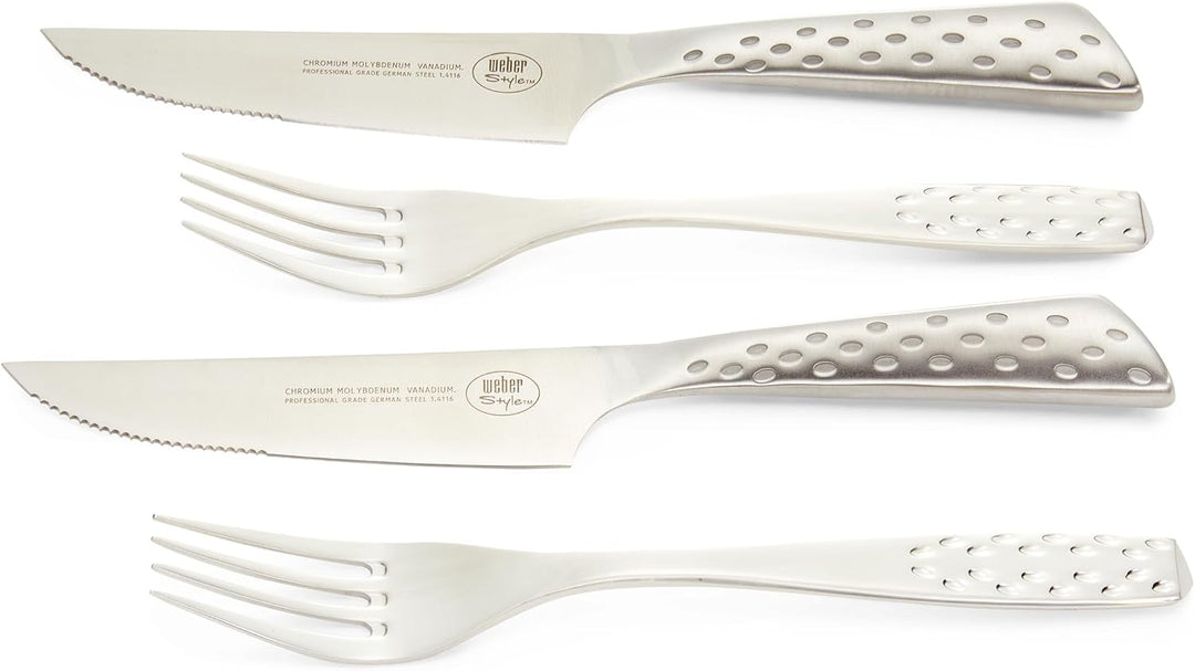 Weber Deluxe Steak-Set, 4-teilig, bestehend aus Messer & Gabel, aus hochwertigem Deutschen Edelstahl