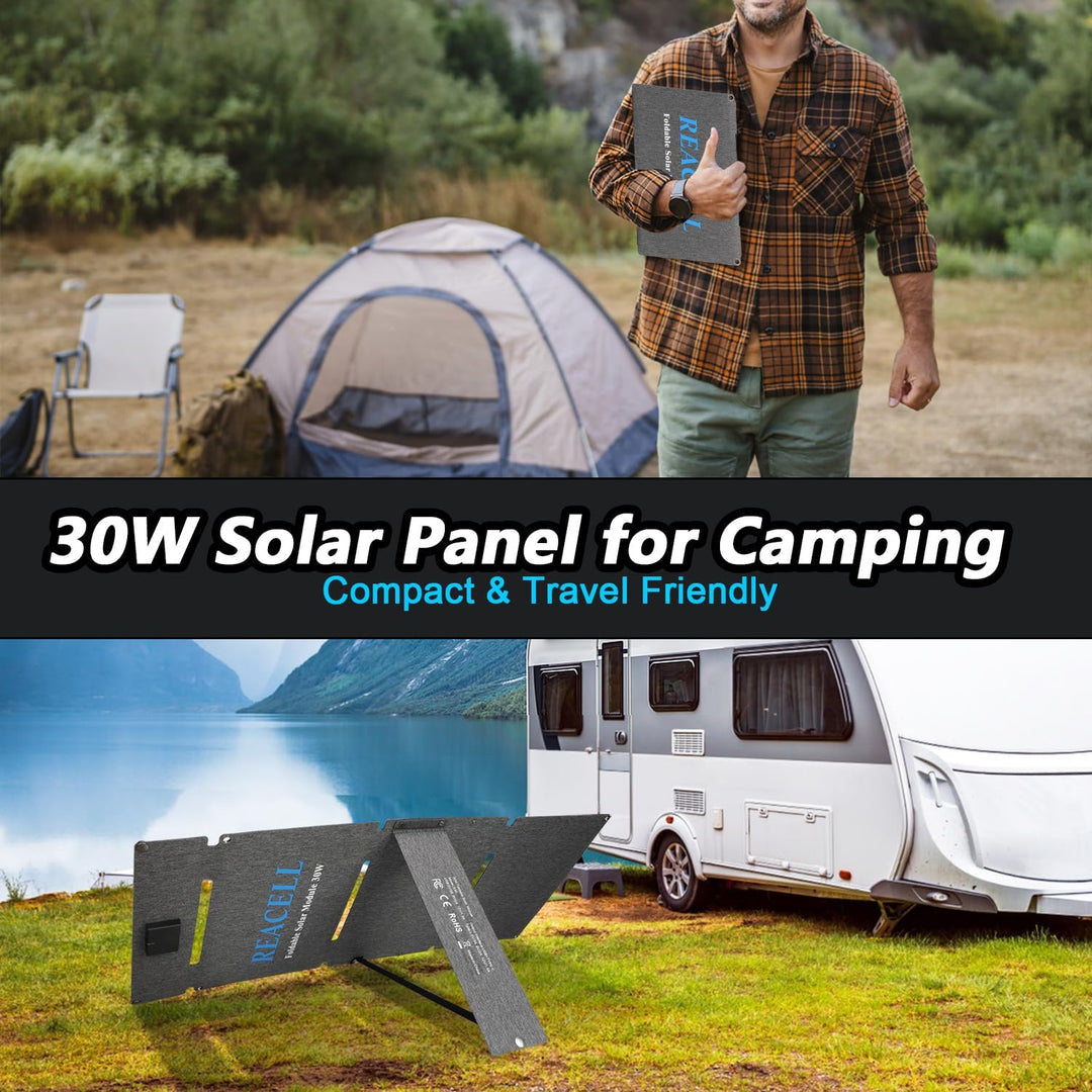 30W Tragbares Solar-Ladegerät mit 2 Ports(USB-C/USB-A), IP65 Wasserdicht, Solarpanel Faltbar Camping