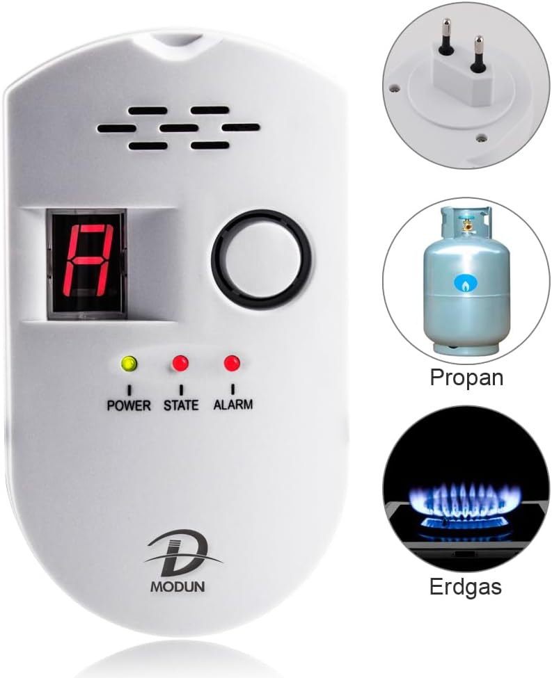Gasmelder, LPG / Erdgas /Kohlengas Lecksucher, einsteckbarer Sensor Gasmonitor mit akustischem Alarm