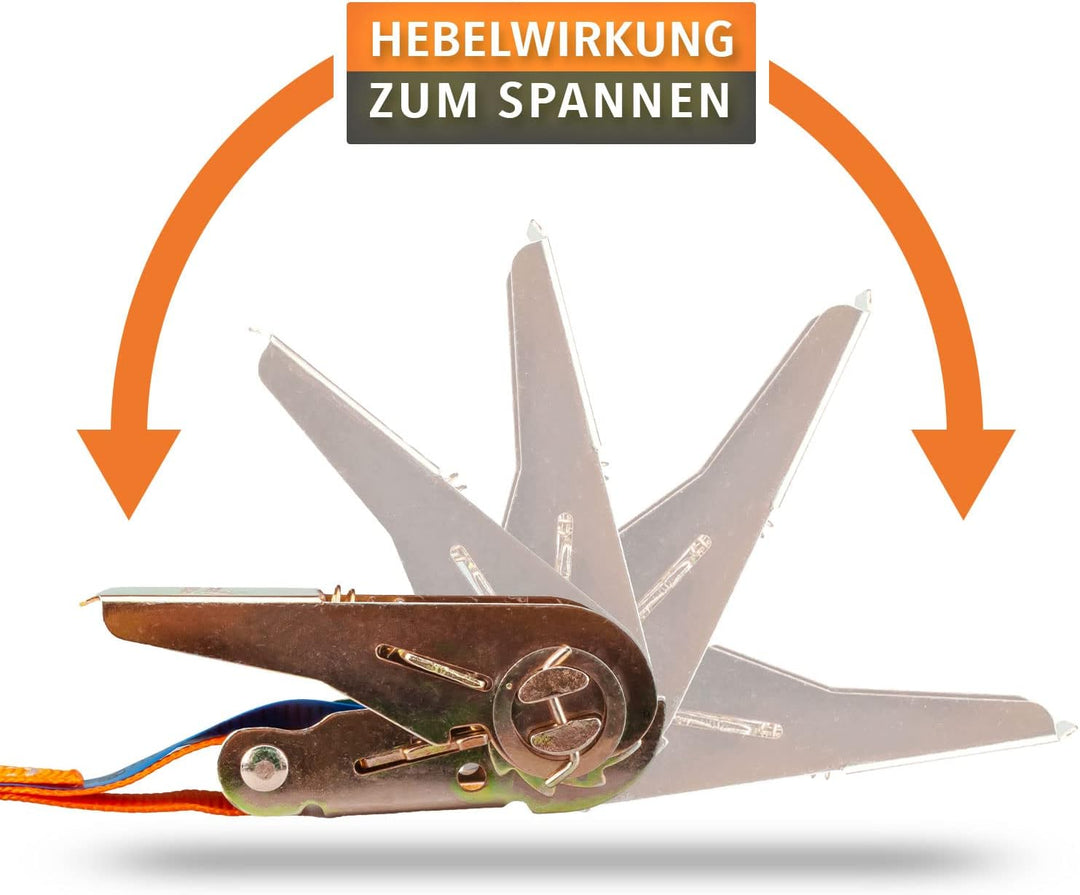 Alubox Spanngurt mit Ratsche und S-Haken 25mm breit orange Belastbarkeit 400kg Ratschengurt TÜV G/S