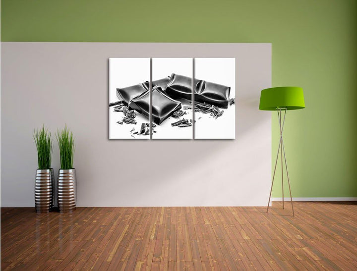 Pixxprint Monocrome, Schokolade Schokoladenraspeln Tefeln Schokolade 3-Teiler Leinwandbild 120x80 Bi