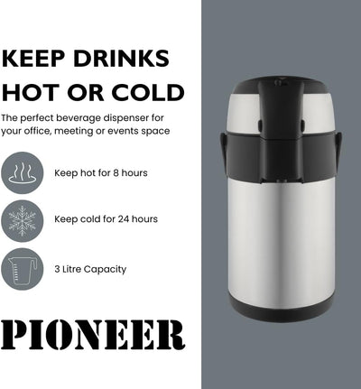 Pioneer Flasks SSR30 Isolierkanne, 18/10 Edelstahl, Argent, 3 Litre Argent 3 Litre, Argent 3 Litre