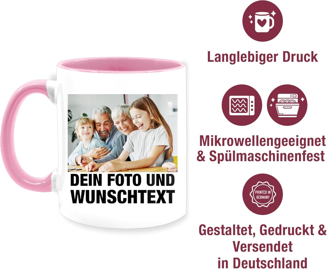 Tasse Tassen 325ml - Mit Foto I Eigenem Bild I Text I Name I Wunschtext - 325 ml - Rosa - mug with p