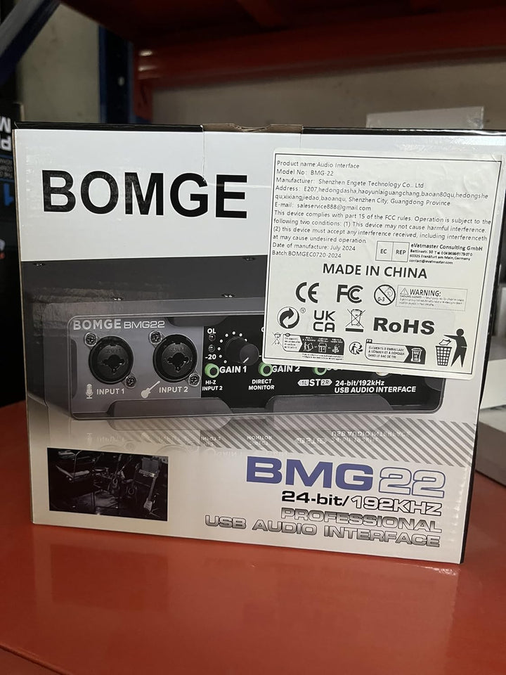 BOMGE USB-Audio-Schnittstelle (24 Bit/192 kHz) mit XLR, Phantomspeisung, Direktüberwachung, Loopback
