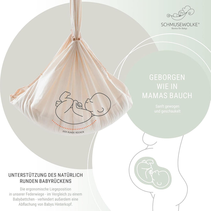 SCHMUSEWOLKE Federwiege - Set mit weissem Tipi-Gestell - Hängematte für Babys und Kleinkinder ab Geb