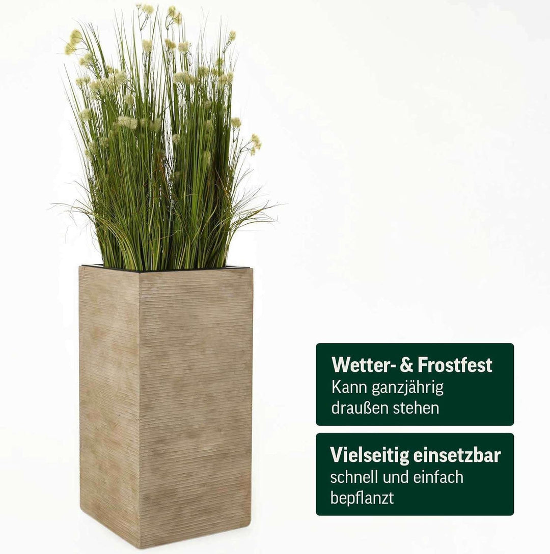 VIVANNO Pflanzkübel Blumenkübel aus Fiberglas Block 80 cm, Beige gestreift, 80x40x40 cm Beige Gestre