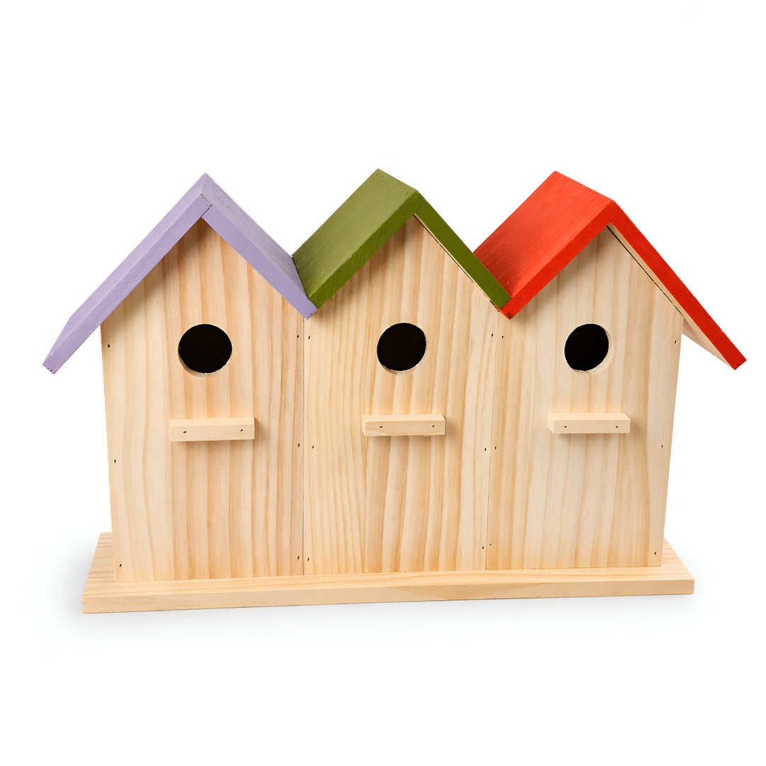 colourliving Nisthaus Birdy 3er Vogelhaus Holz Nistkasten | Holz 42 x 25 x 13 cm 32 mm Einflugloch f
