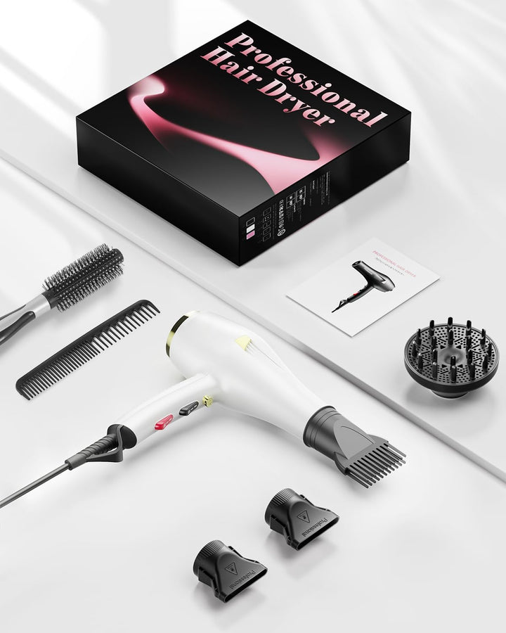 Dekuri Föhn Ionen, Profi Fön Haartrockner Hair Dryer Haarföhn mit 1 Diffusor 2 Stylingdüse, 3 Heiz u