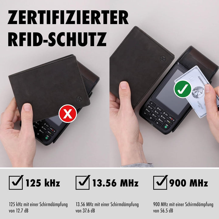 Geldbörse Herren Leder Braun mit RFID Schutz I Echtleder Portemonnaie Gross I 13 Fächer I Geldbeutel