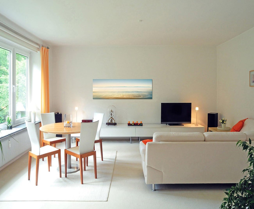 Paul Sinus Art Panoramabild auf Leinwand und Keilrahmen 150x50cm Meer Strand Vintage
