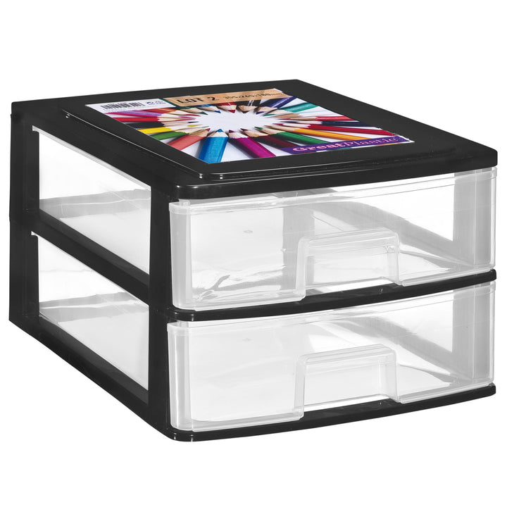 Hummelladen Schubladenbox DIN A4 mit 2 Schubladen 35,5x26,5x18 cm - schwarz-transparent Kunststoff D