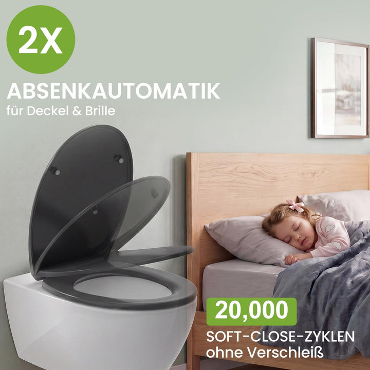 YEAUPE PRO Toilettendeckel mit Absenkautomatik Oval, WC Sitz Duroplast, Grau | Klodeckel, Klobrille,
