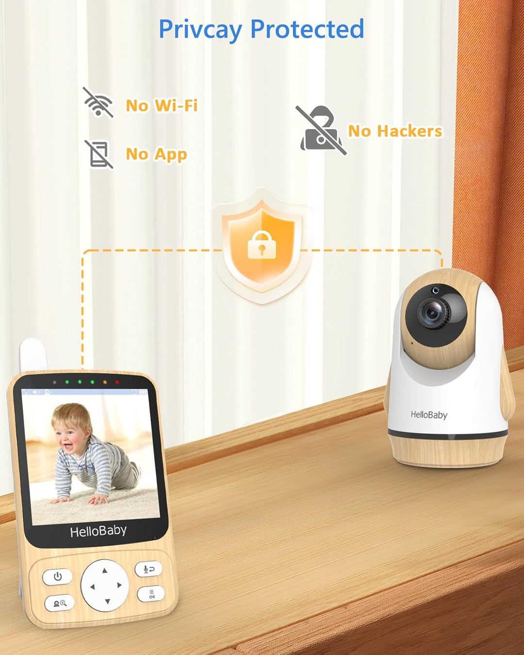 HelloBaby Babyphone mit Kamera,29 Stunden Akkulaufzeit Babyfon,350°/120° Baby Camera mit Ferngesteue