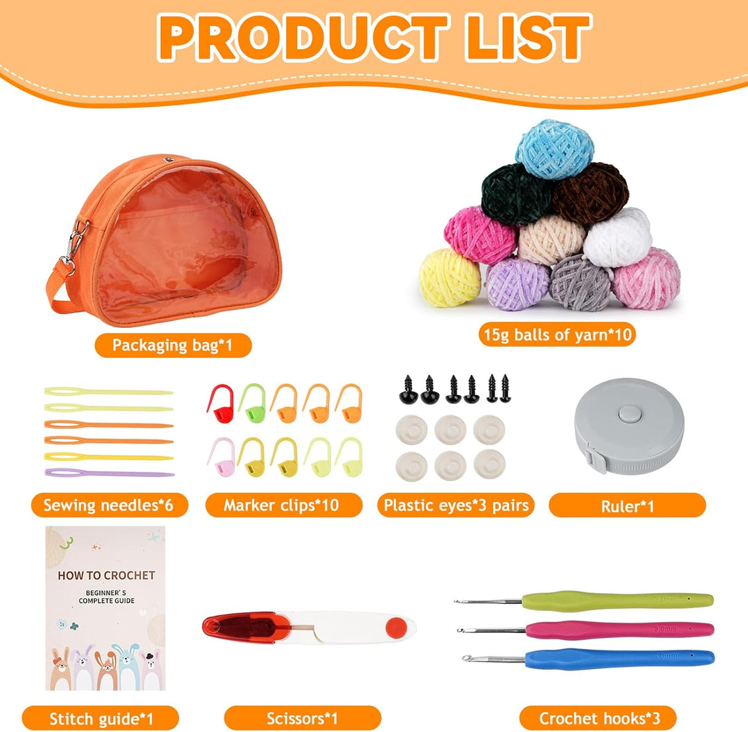 LetCart 36 Stück Häkelset für Anfänger, 10 Farben Chenille-Garn Häkelnadeln Stricknadeln, 3 Häkeln,