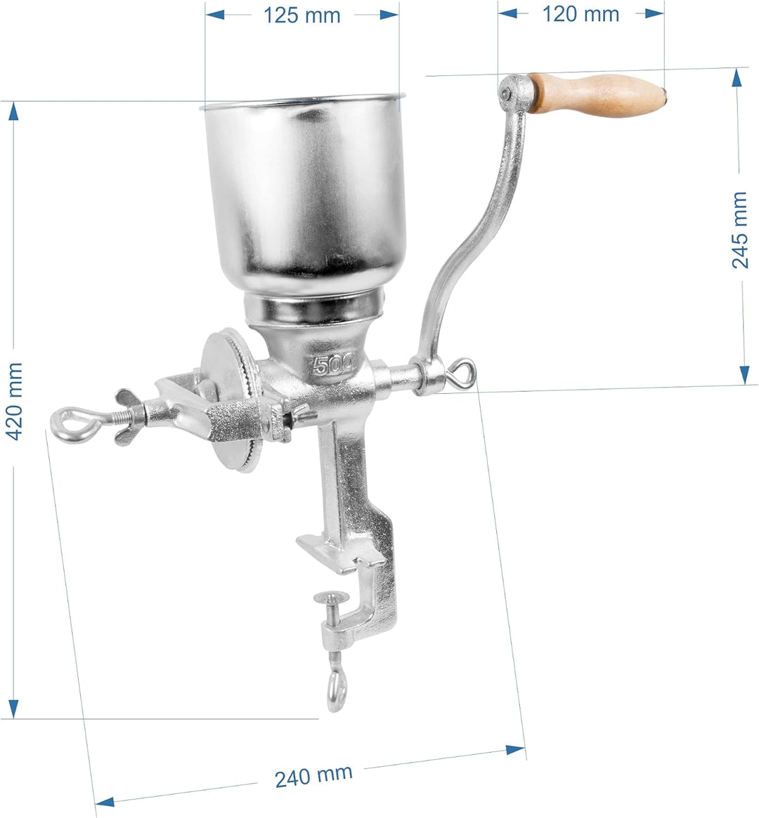 Browin 408500 Handschrotmühle 1 kg, Manuelle Getreidemühle mit hohem Trichter zum Mahlen von Malz zu