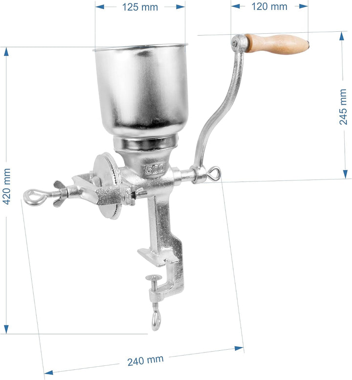 Browin 408500 Handschrotmühle 1 kg, Manuelle Getreidemühle mit hohem Trichter zum Mahlen von Malz zu