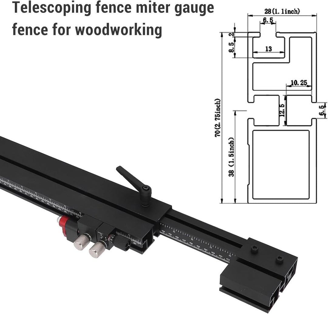 Gehrungslehre Aluminium T-Nut-Schiene verstellbar 560-950mm metrisch imperial für Holzbearbeitung