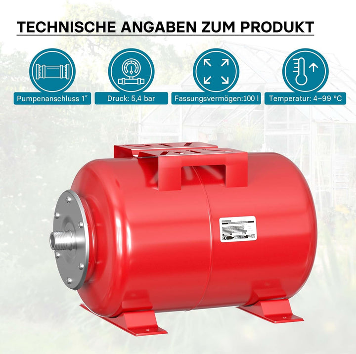 Ausdehnungsgefäss 100L für Hauswasserwerke und Druckerhöhungsanlagen mit EPDM Membran für Trinkwasse