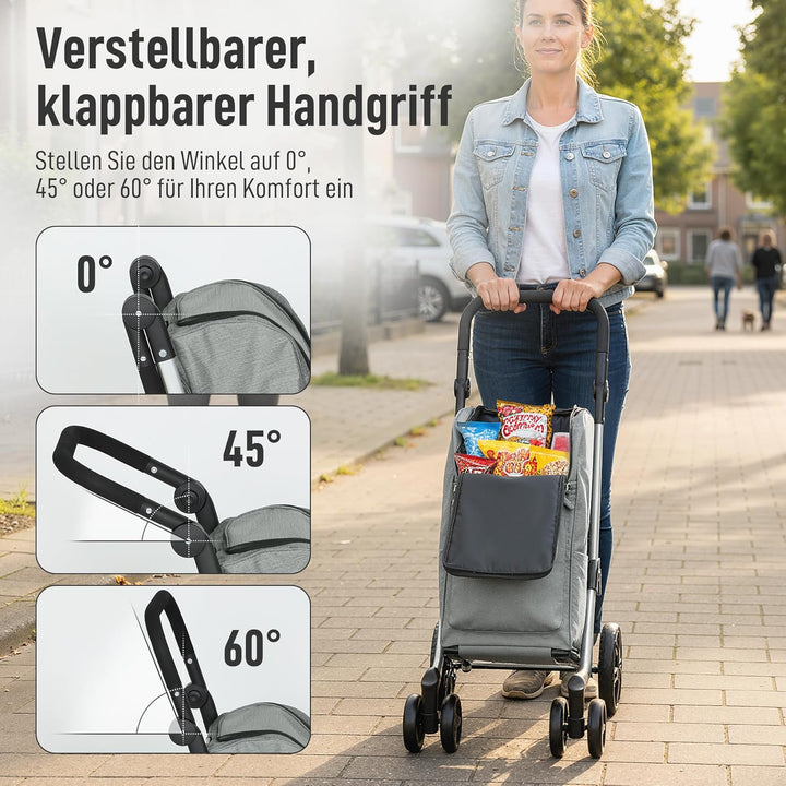 HOMCOM Einkaufstrolley klappbar Einkaufswagen mit Kühlfach, verstellbar Griff, 46L Kapazität, 3in1 T