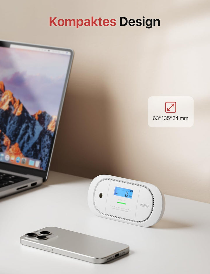 X-Sense Kohlenmonoxid-Warnmelder mit digitaler LCD-Anzeige, CO-Warnmelder mit austauschbarer Batteri