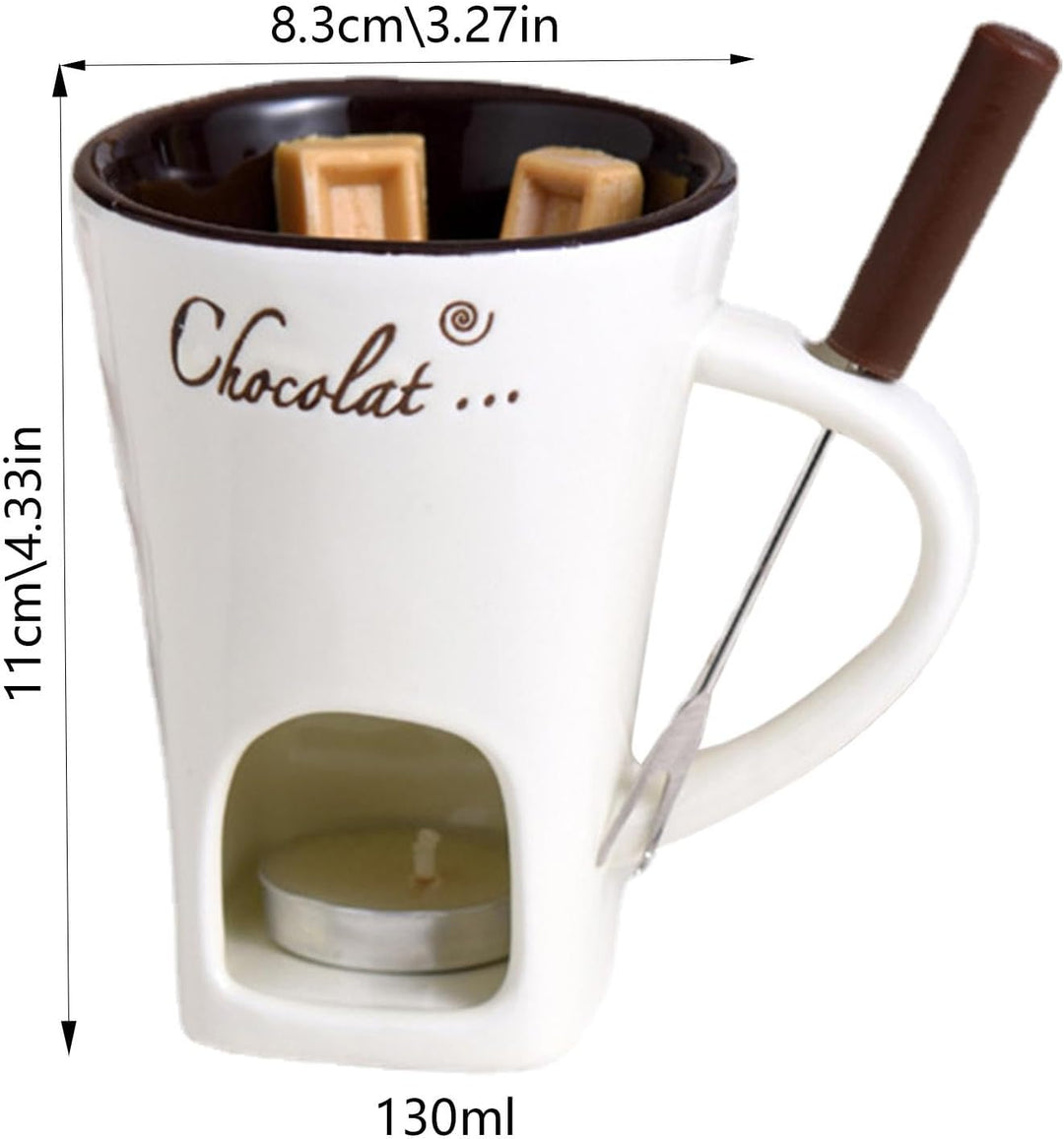 Schokoladen Fondue Becher Set | 130 Ml Teelicht Schokofondue Tasse Aus Keramik | Schoko Fondue Teeli