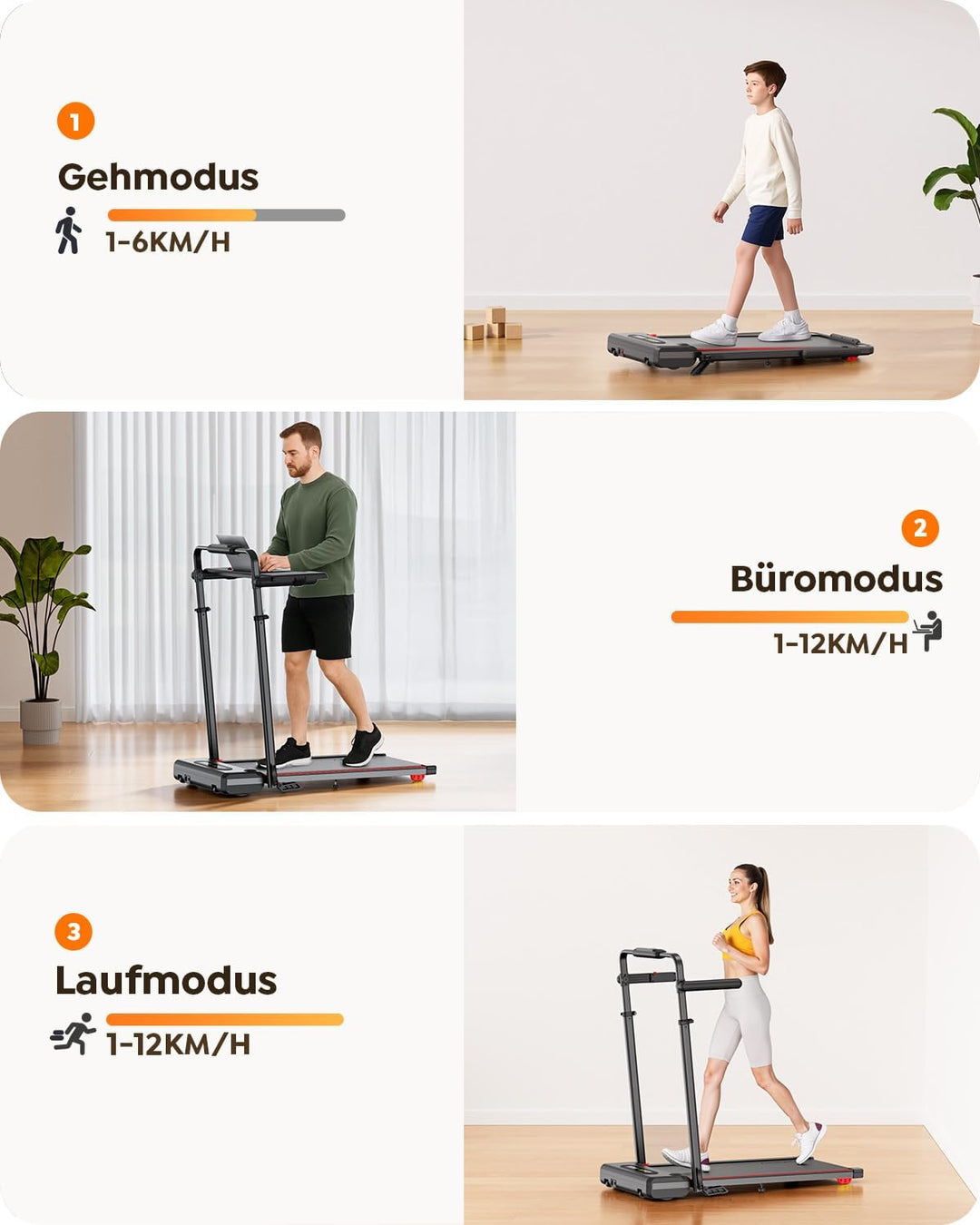 Laufband für Zuhause,6 in 1 Walking Pad mit Steigung bis 10%, 12km/h Klappbar Laufband mit LED-Anzei