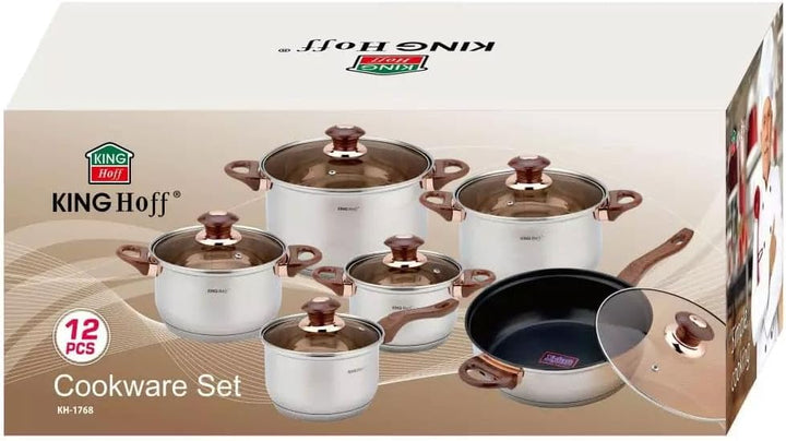 12-teilig Edelstahl Topfset Kochtopfset Topfe mit Teflon Pfanne KINGHOFF KH-1768 Rosegold