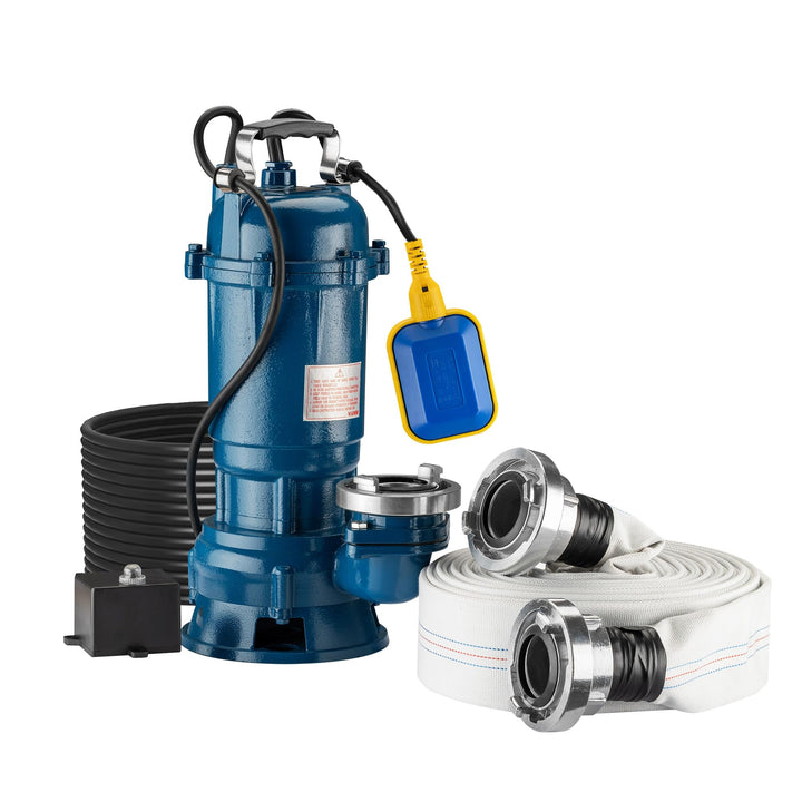 Wiltec Schmutzwasserpumpe 1500W 22800l/h mit Schwimmerschalter max. Förderhöhe 10m mit 20m Schlauch