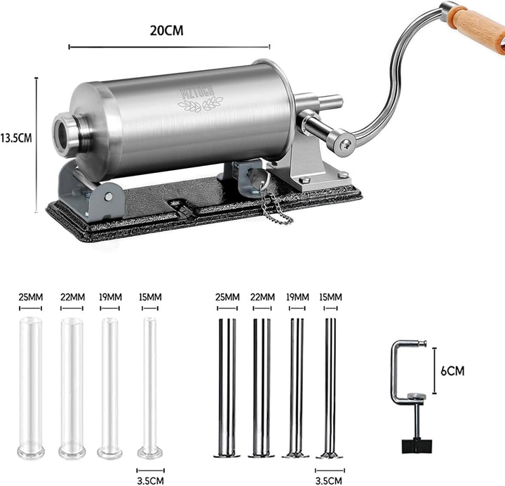 MZTOGR Wurstfüller Wurstfüllmaschine, horizontale Küchen-Edelstahl-Wurstfüllmaschine mit Saugfuss, p