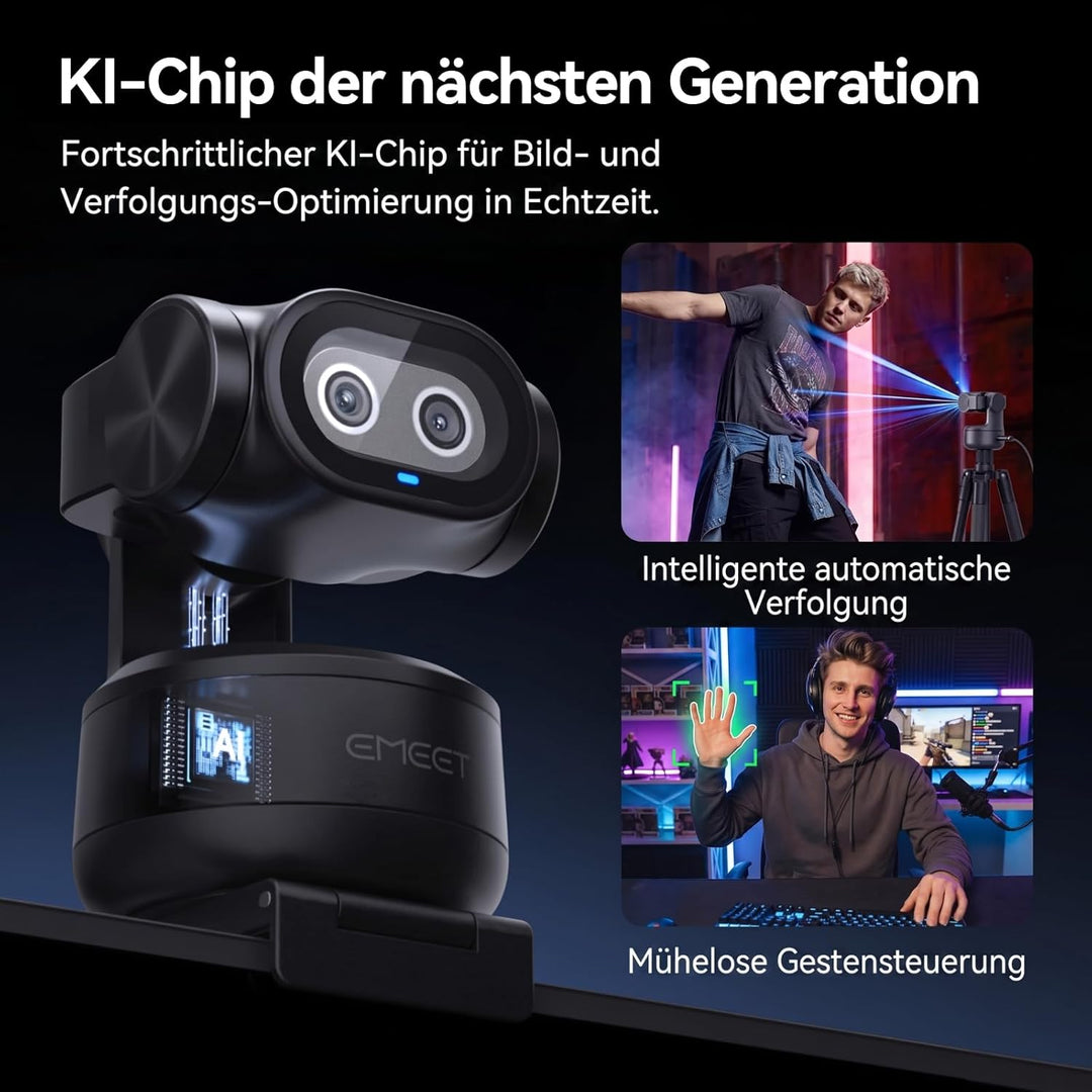 EMEET PIXY 2K Dual-Kamera KI PTZ Web-Kamera, KI-Tracking, 0.2s PDAF & KI-Autofokus, mit Sony-Sensor