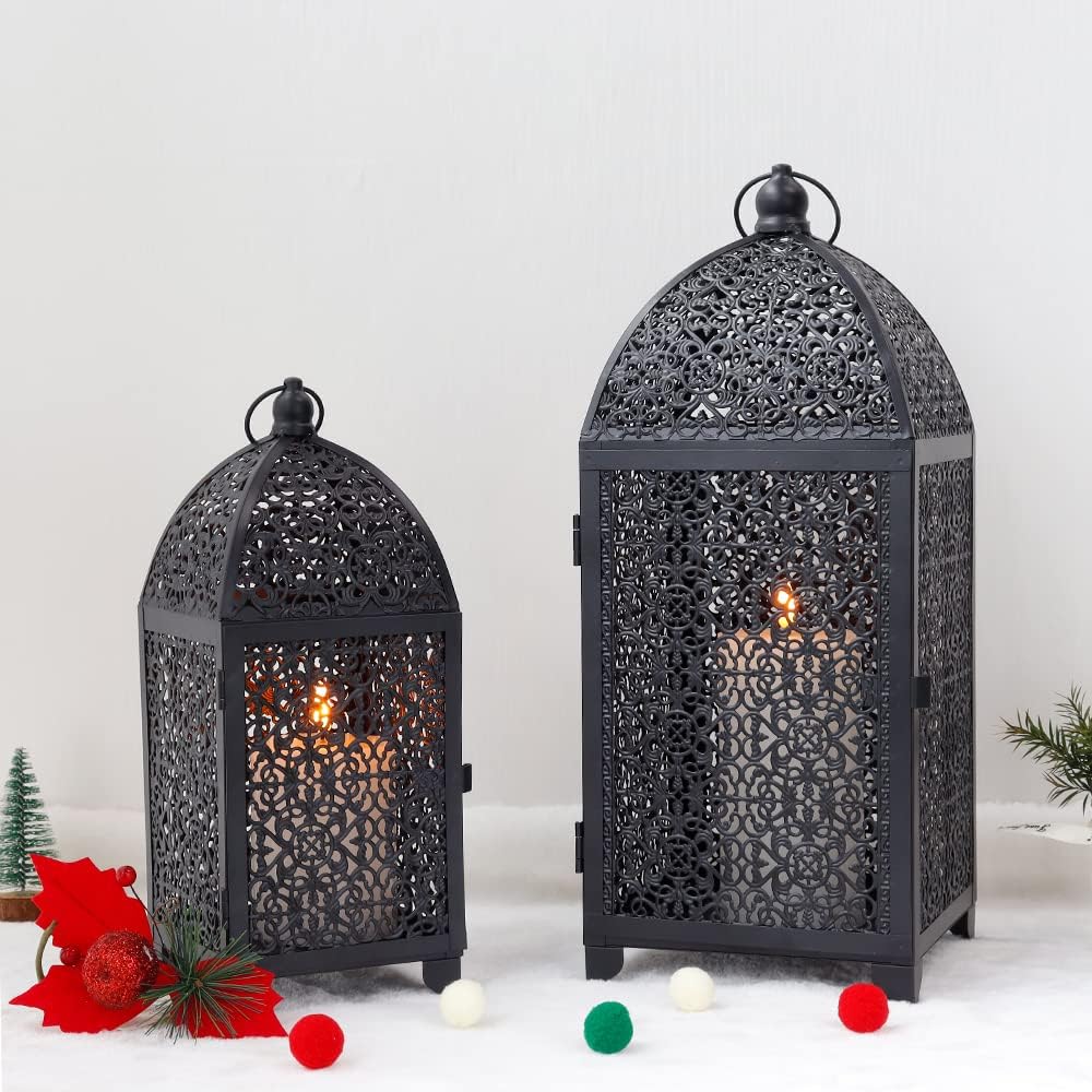 TRIROCKS Set Mit 2 Dekorativen Vintage-Kerzenlaternen 30,5 cm Und 41,5 cm Hohe Metall-Kerzenhalter H