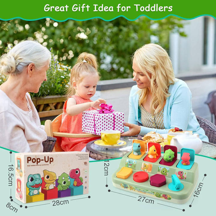 LEADSTAR Baby Spielzeug Motorikspielzeug, Pop Up Activity Spielzeug mit Dinosaurier, Lernspielzeug m