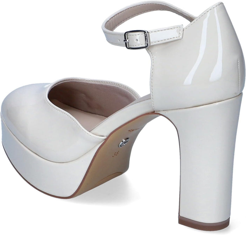 Tamaris Damen Pumps mit Riemen Vegan Blockabsatz 40 EU Ivory Patent, 40 EU Ivory Patent