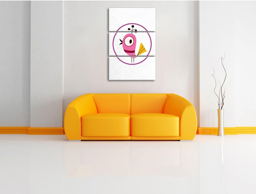 Pixxprint Lustiger Vogel in Kreis als Leinwandbild/Grösse: 3 Teilig (120x80) cm/Wandbild/Kunstdruck/