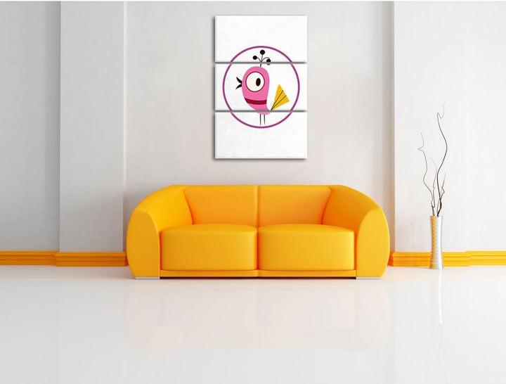 Pixxprint Lustiger Vogel in Kreis als Leinwandbild/Grösse: 3 Teilig (120x80) cm/Wandbild/Kunstdruck/
