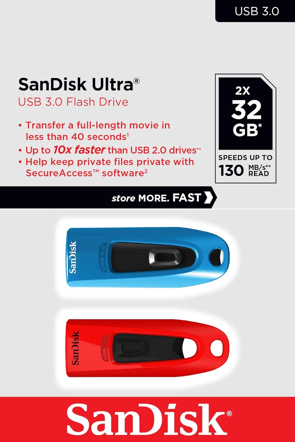 SanDisk Ultra USB 3.0 Flash- Laufwerk 32 GB (SecureAccess Software, Passwortschutz, Übertragungsgesc