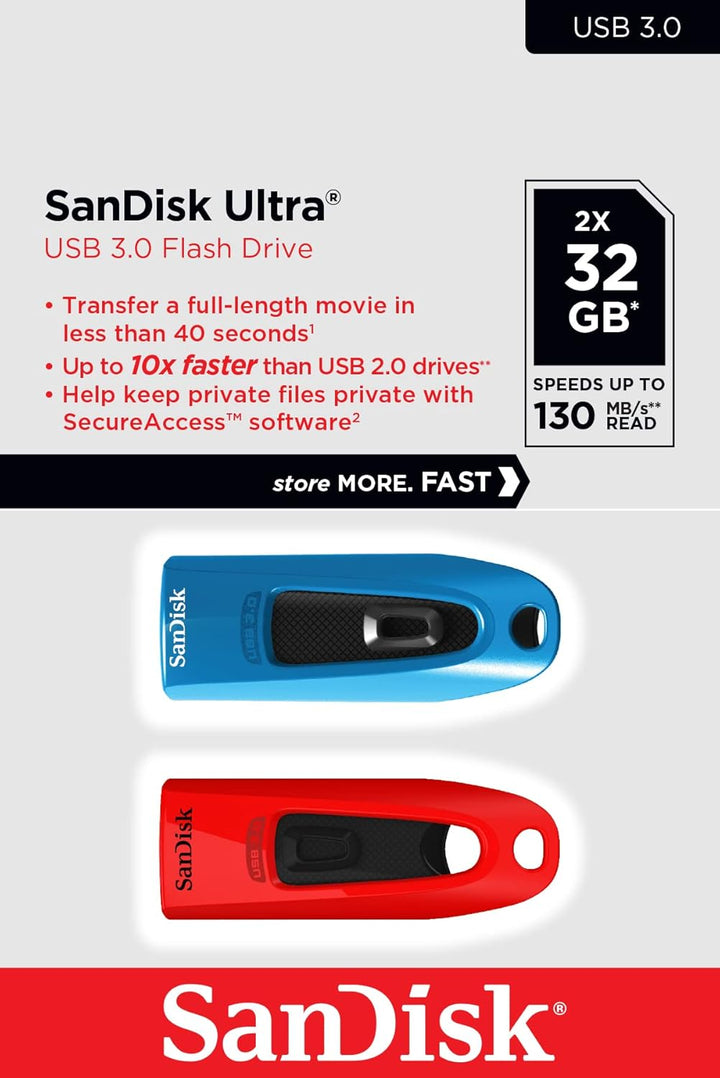 SanDisk Ultra USB 3.0 Flash- Laufwerk 32 GB (SecureAccess Software, Passwortschutz, Übertragungsgesc