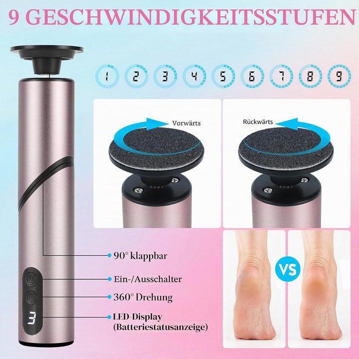 VAYALT Elektrischer Hornhautentferner mit Digitaldisplay, 9 Speeds Hornhautentferner Elektrisch Füss